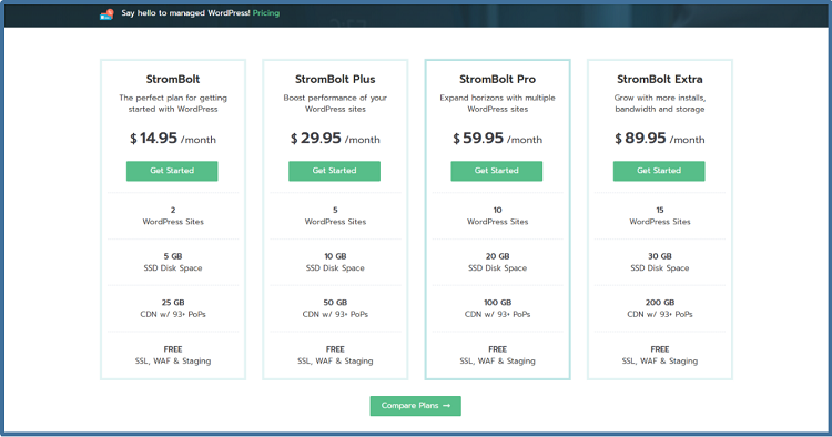 Stromonic managed WordPress Hosting Pricing Plans
